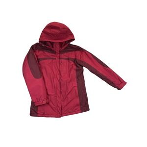 Columbia Coat Mens Large Red Waterproof Detachable Hood Zip Snap Pockets